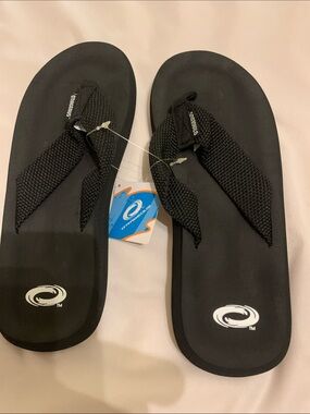 Black Flip Flops with White Logo